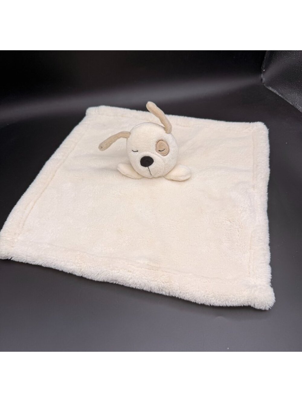 Thro Pip Puppy Dog Baby Security Blanket Plush Lovey Cream Eye Patch 14 Inch